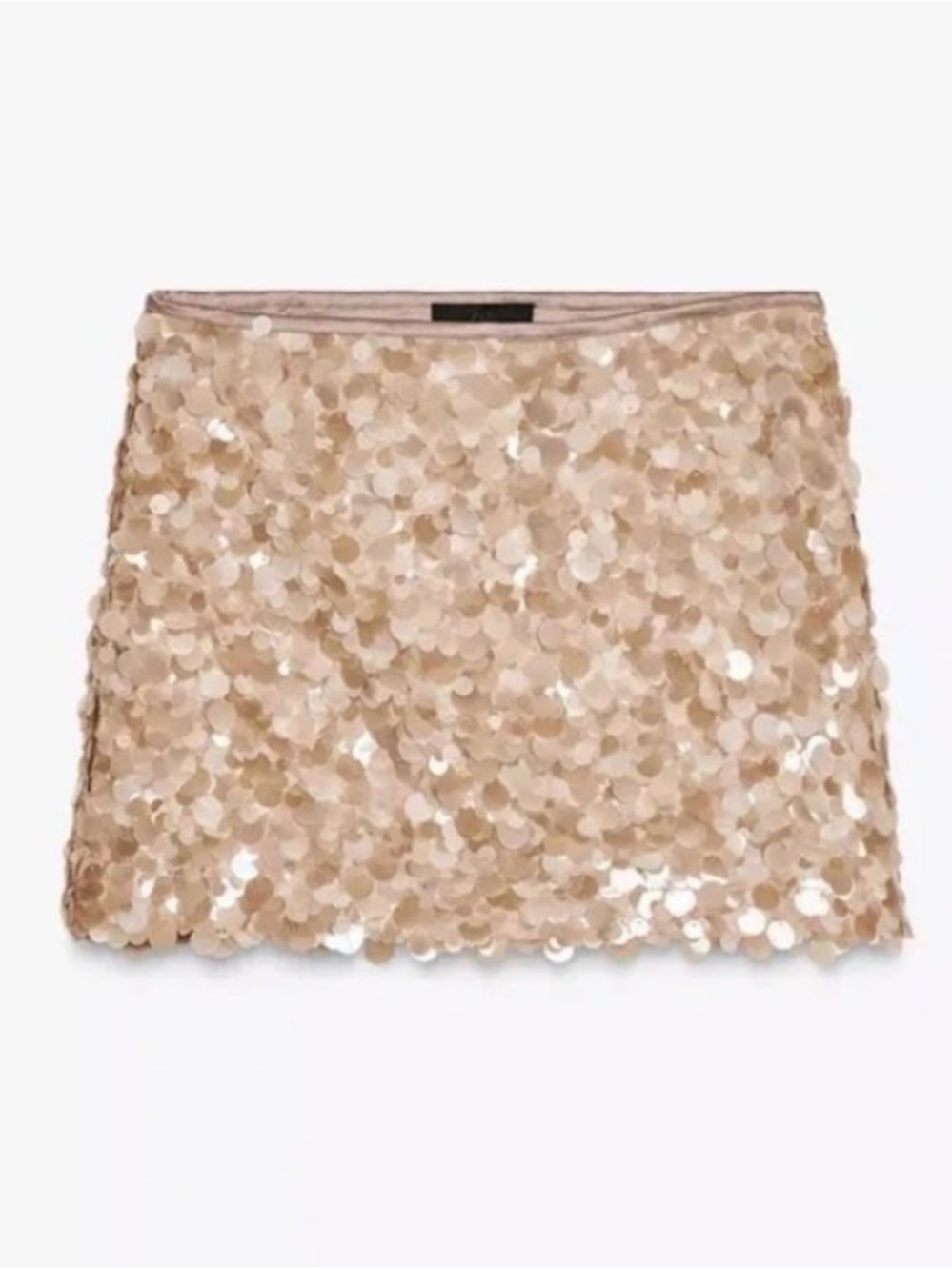 NWT ZARA Sequined Mini Skirt Beige 3920/221